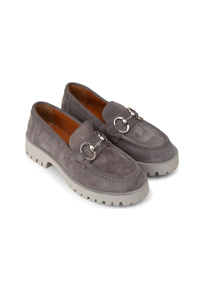 Deery Kadın Hakiki Süet Gri Tokalı Loafer - 02037zgrıc01