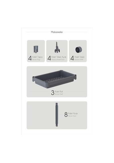 3 Katlı Tekerlekli Raf Ünitesi - Banyo & Mutfak Organizer - Çok Amaçlı Servis Sehpası - Dar Alanlar İçin Pratik Saklama Çözümü Beyazz Çok Renkli