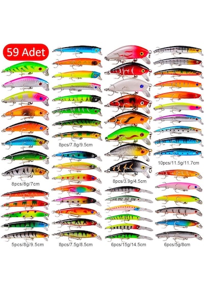 Valkyrie 59 Adet Karışık Minnow Crankbait Swimbait Rapala Sahte Yem Olta Seti Balık İğnesi