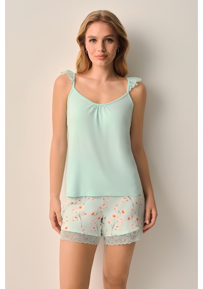 Suwen Rayne Atlet Şort Pijama Takımı Sh26605667892 Yeşil