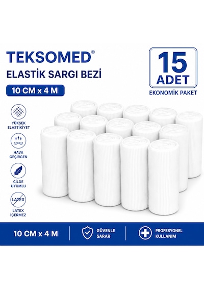Teksomed Elastik Sargı Bezi 10cm X 4 Metre 15 Adet