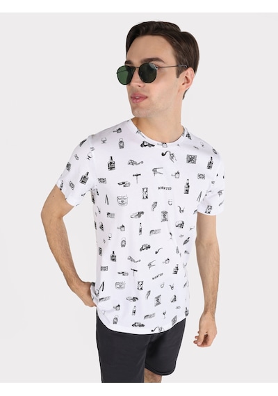 Colin'S Regular Fit Bisiklet Yaka Baskılı Beyaz Erkek Kısa Kol Tişört Cl1057944_Q1.V1_Wht