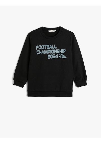Koton Sweatshirt Uzun Kollu Bisiklet Yaka Futbol Temalı Baskı Detaylı Şardonlu Siyah 4wkb10360tk Siyah