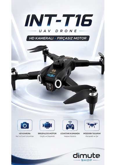 Int-t16 Uav Drone Hd Kamera Fırçasız Motorlu Uzaktan Kumandalı Katlanabilir Drone