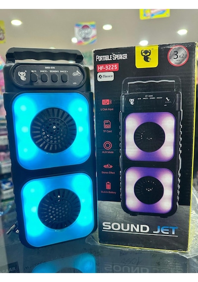 Hf-3225 Rgb Işıklı Taşınabilir Bluetooth Mikrofon Destekli Hoparlör 3x2 İnç Çift Woofer Usb Tf Destekli