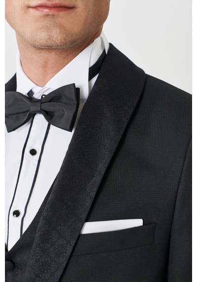 Ac&Co / Altınyıldız Classics Erkek Siyah Ekstra Slim Fit Dar Kesim Kırlangıç Yaka Desenli Yelekli Smokin Takım Ac&Co / Altınyıldız Classics Erkek Siyah Ekstra Slim Fit Dar Kesim Kırlangıç Yaka Desenli Yelekli Smokin Takım