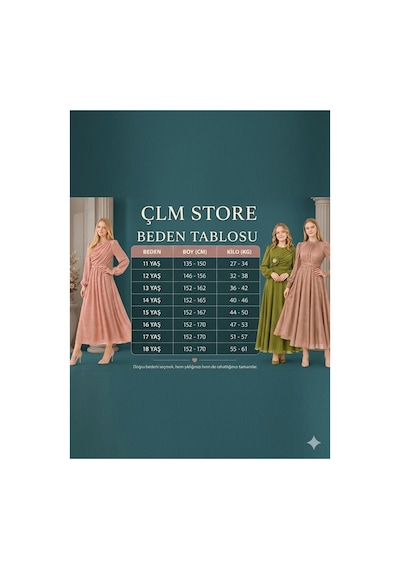 Çlm Store Simli Taşlı Kemer Detaylı Kız Çocuğu Elbise Abiye Su Yeşili Su Yeşili