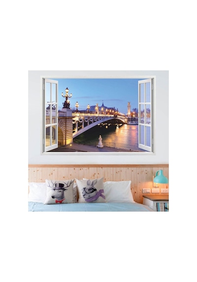Pencereden Şehir Manzaraları Full Hd Baskı 3d Modern Duvar Sticker