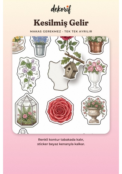 Gül Ve Demet Sticker Seti 100 Adet - Nostaljik Çiçekler Yapraklar Ve Tomurcuklar Botanik Çıkartma Çok Renkli