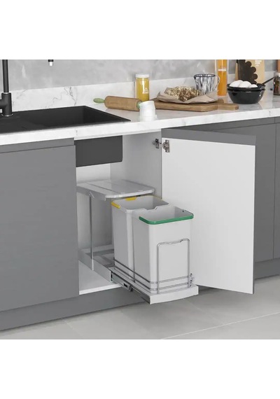 Starax Teleskopik Raylı Plastik Gövde Çöp Kovası 12+12 Litre Gri Modül 40cm S-2392-g