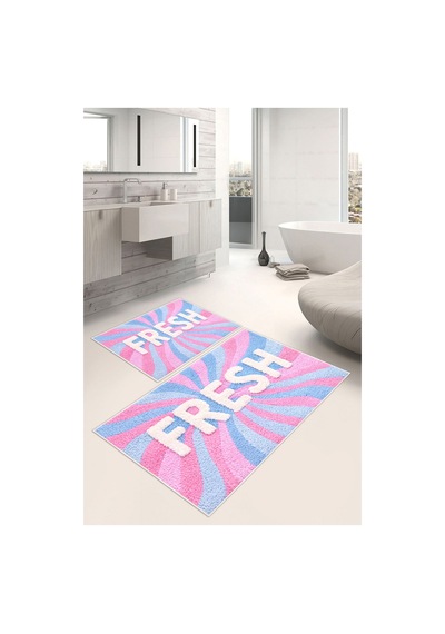 Fresh Yazılı Dijital Baskılı Yıkanabilir 2li Banyo Paspası 50x60-60x100 Pembe
