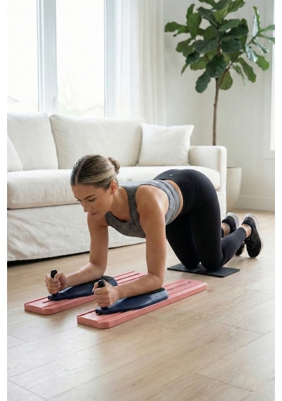 Ev Tipi Full Body Egzersiz Aleti - Direnç Halatlı Kayar Board Sistemli Fitness Seti Pembe
