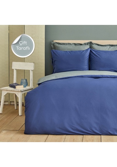 Karaca Home Basic Gri Indigo %100 Pamuk Çift Taraflı Çift Kişilik Gri
