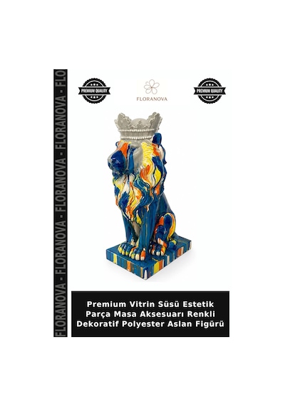 Premium Vitrin Süsü Estetik Parça Masa Aksesuarı Renkli Dekoratif Polyester Aslan Figürü