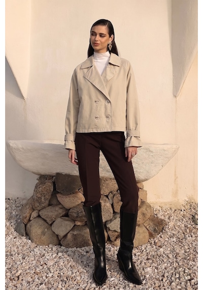 Olcay Kruvaze Oversize Ceket Taş 8278