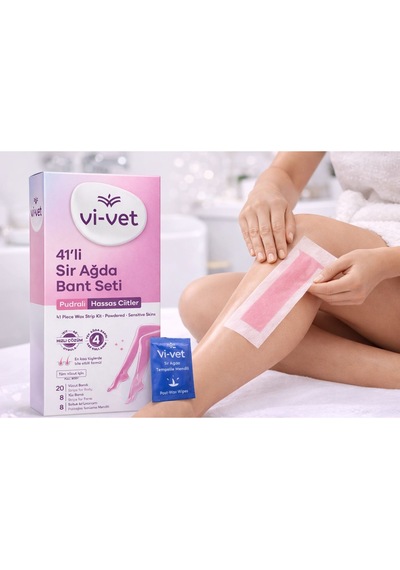 Vi-vet 41 Li Pudralı Sir Ağda Bant Seti Hassas Ciltlere Uygun, En Kısa Tüylerde Etkili Full Body Ağda Bandı + Temizleme Mendili