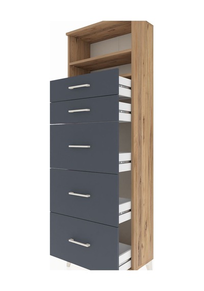 Arges Dolap 2 Raflı 5 Çekmeceli 60x30x182 Çam-antrasit Çam