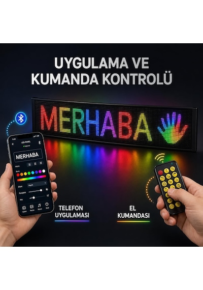 Akıllı Rgb Led Matrix Panel 59 Cm Bluetooth Uygulama Ve Kumanda Kontrollü, Yazı Ve Emoji Göstergesi Diğer