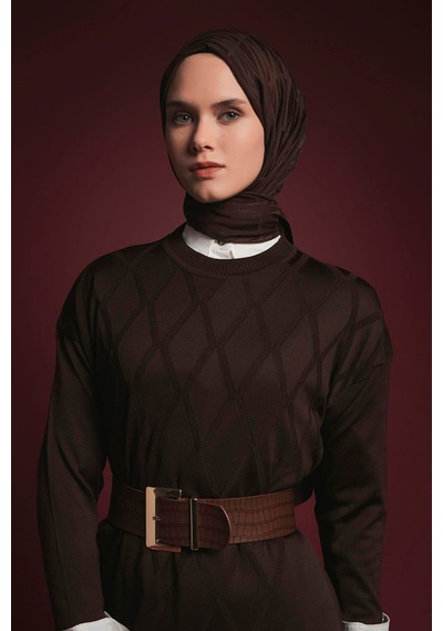 Armine Trend Baklava Desenli Triko Elbise Kahverengi 25ytd957