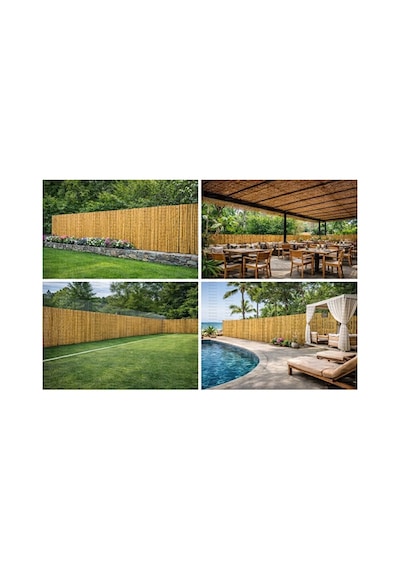 Doğal Kamış Bambu Çit 2.5 X5m Bahçe Teras Balkon Gizlilik Perdesi Gölgelik Örtü Açık Bej