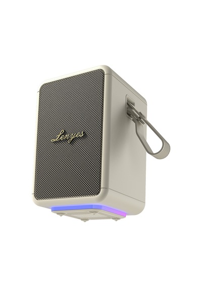 Lenyes S874 Su Geçirmez Özellikli Rgb Işıklı Askılı Taşınabilir Tws Bluetooth Hoparlör V5.3 Bej