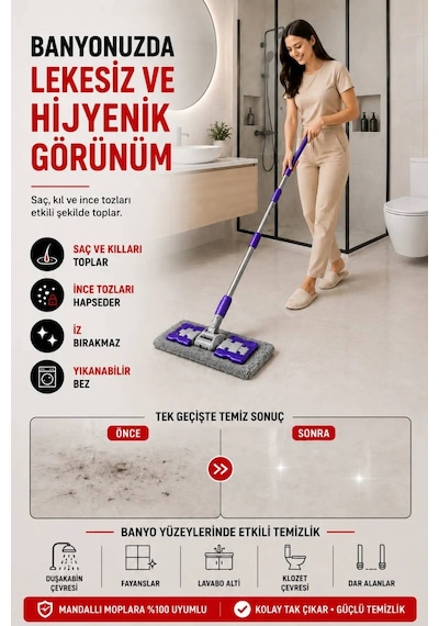 Mikrofiber 5 Adet Mandallı Mop Uyumlu Süper Emici Lazer Kesim Yoğun Dokulu Yedek Mop Bezi Antrasit