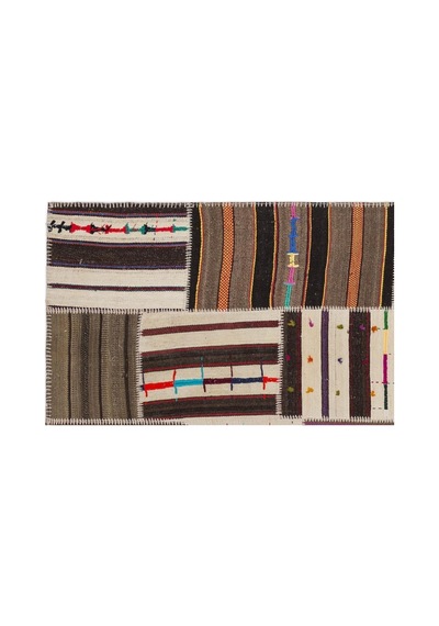 El Dokuması Patchwork Vintage Yün-pamuk Çizgili Halı 2213 160 X 230 Cm Çok Renkli