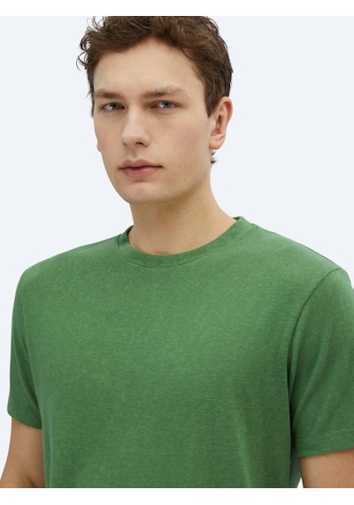 Kip Fıstık Yeşili Düz Bisiklet Yaka Pamuk Karışımlı T-shirt Fıstık Yeşili