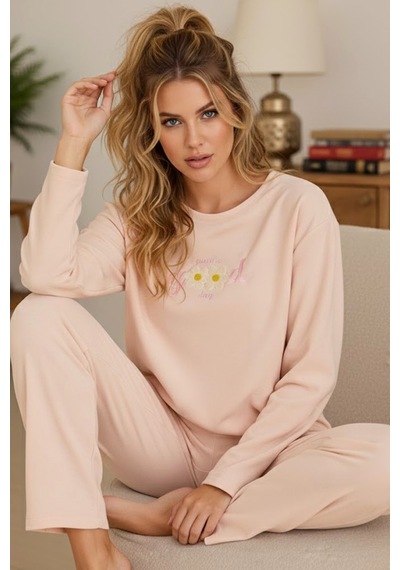 Siyah İnci Havlu Kumaş Örme Pijama Takım25226008 Pembe
