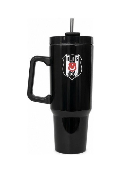 Beşiktaş Lisanslı Pipetli Kulplu Termos Mug - Siyah Paslanmaz Çelik Matara 1,20 Litre Renkli