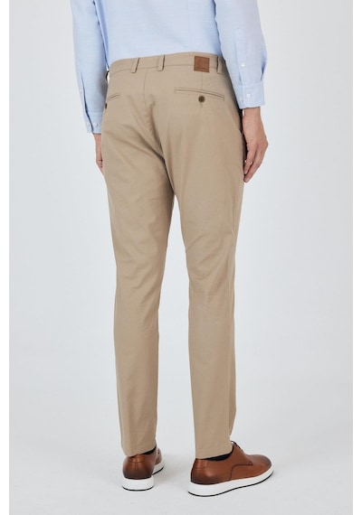 İmza Bej Armürlü Yan Cep Düz Paça Slim Fit Pamuklu Casual Chino Pantolon 1003250120 Bej