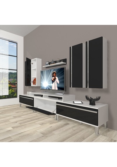 Decoraktiv Ekoflex 8d Mdf Krom Ayaklı Tv Ünitesi Tv Sehpası Beyaz - Siyah