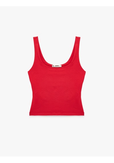 Koton Pamuklu Slim Fit U Yaka Kolsuz Bluz Kırmızı 6sal30299ık