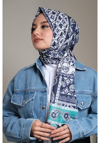 Afvente Paisley Desen Lacivert Pamuk Şal
