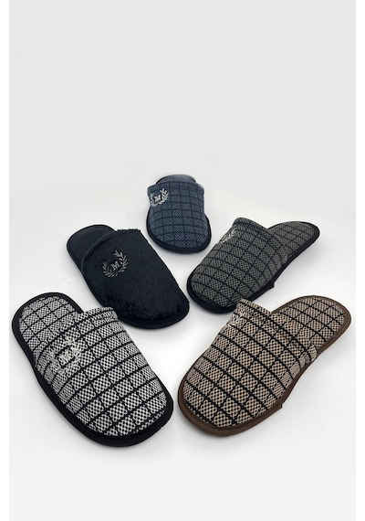 N Moda 5'li Paket Erkek Kadın Terlik Misafir Terliği Ev Terliği Çeyiz Bohça Paketi 5 Çift Erkek Ekose