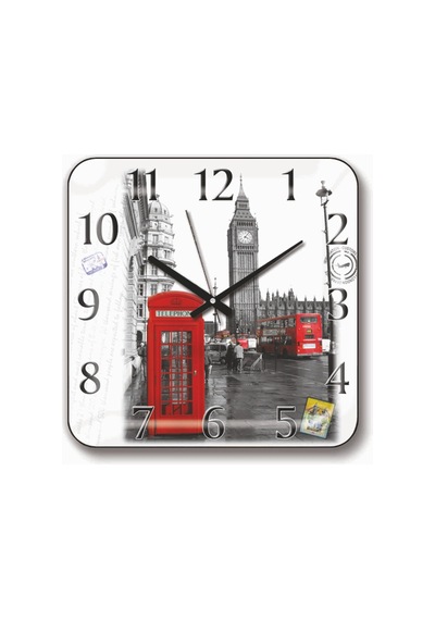 Londra Kırmızı Telefon Kulubesi Saat Kulesi Otobüslü Duvar Saati Çok Renkli