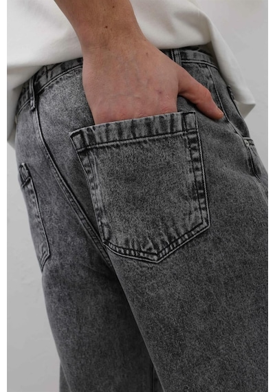 Vamos Dikiş Detaylı Relaxed Fit Jean Gri