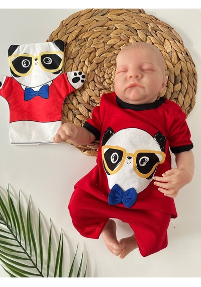 Panda Baskılı Kırmızı Erkek Tulum Kırmızı