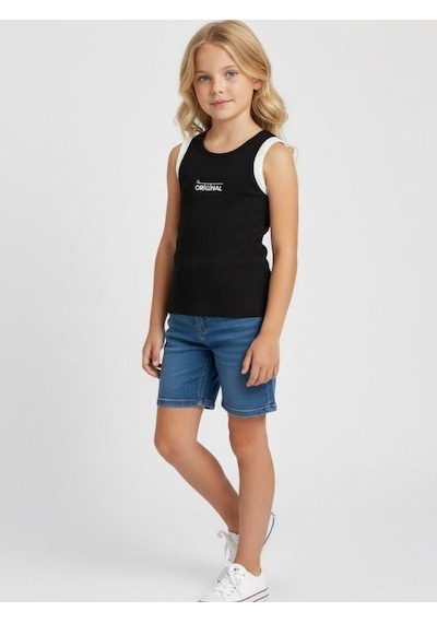 Kız Cocuk Pamuklu Fitiili Crop Bluz-16763 Siyah Beyaz
