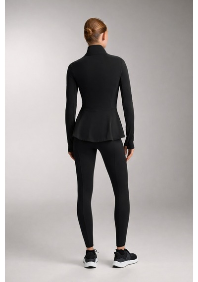 Gugus Kadın Light Warm Running Volanlı Fermuarlı Yüksek Yaka Spor Ceket Esnek Activewear Siyah