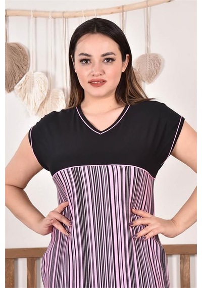 Dip Moda Kadın Büyük Beden Nakışlı Viskon Elbise Dpaysl92 Pudra