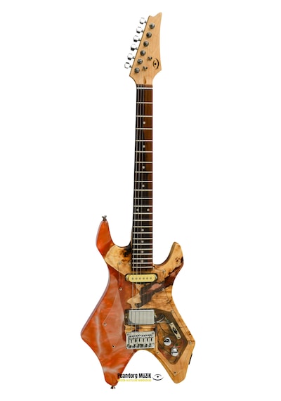 Elektro Gitar X Kasa Alev Custom Epoksi & Yıllanmış Ağaç Kişiye Özel Kırmızı Şeffaf