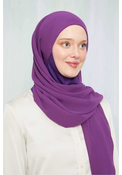 Melodi Scarf Kadın Tesettür Hijab Boneli Şifon Şal Mor Mor