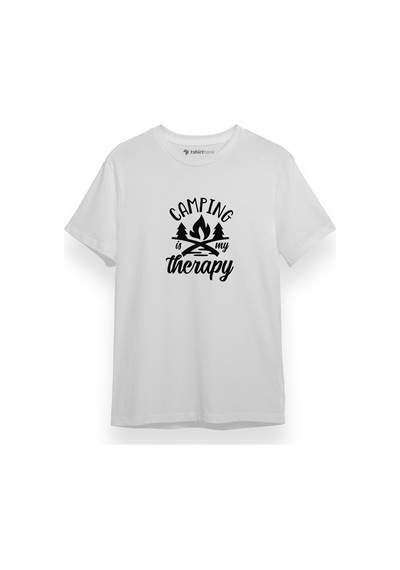 Camping Is My Therapy Beyaz Kısa Kol Erkek Tshirt 001