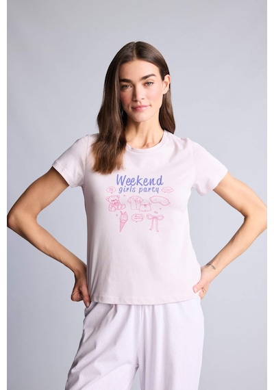 Defacto Pijama Takımı Baskılı Üst Alt H2022ax26smpn425 Pembe-pn425