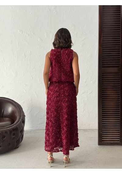Verymoda Gül Süzüneli Kolsuz Bluz F1989 Bordo