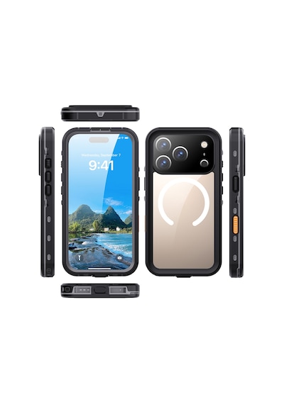 Apple Uyumlu iPhone 17 Pro Kılıf 1-1 Su Geçirmez Kılıf - Siyah