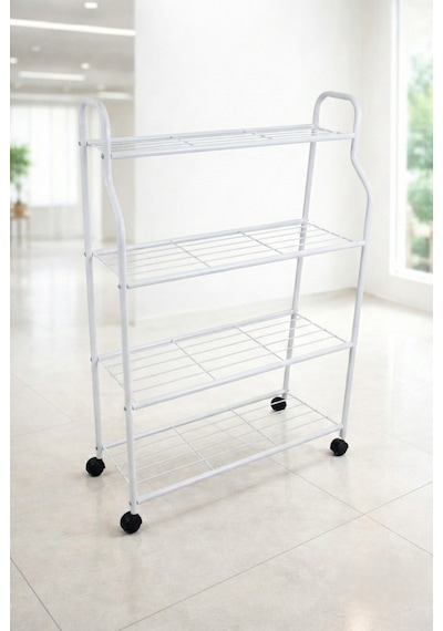 Modern Beyaz 4 Katlı Tekerlekli Metal Çiçeklik Standı: Çok Amaçlı Mutfak,kitaplık&dekoratif Lüks Stand