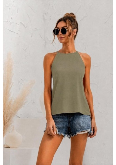 Alyn Wear Kadın Sırtı Damla Detay Kolsuz Atlet Bluz Haki