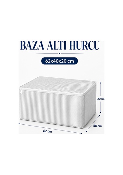 Hurç Seti Fermuarlı Çizgili Baza Altı Hurcu Yorgan Battaniye Kıyafet Saklama Organizeri 1 Adet Gri